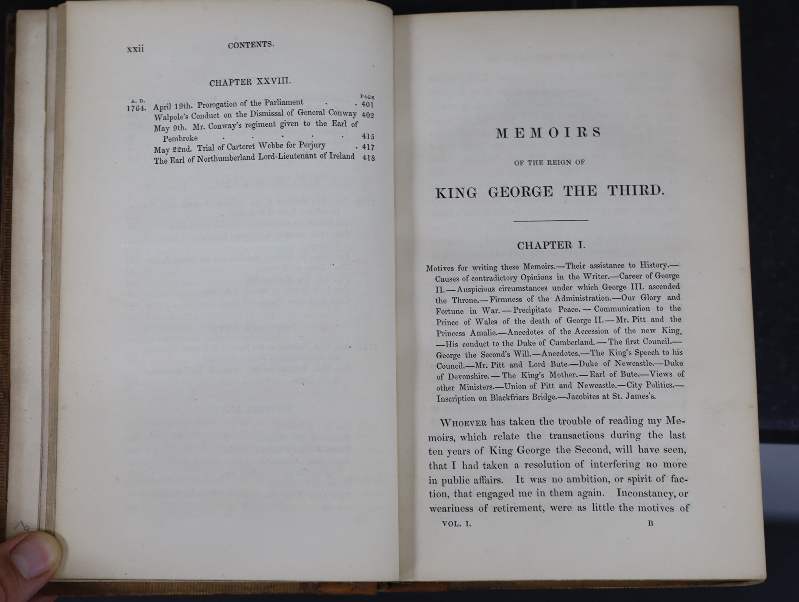 Walpole, Horace, 4th Earl of Orford - Memoirs of the Reign of King George the Third, 4 vols, 8vo, calf rebacked, with portrait frontises, occasional spotting throughout, inner hinges strengthened with tape, London, 1845;